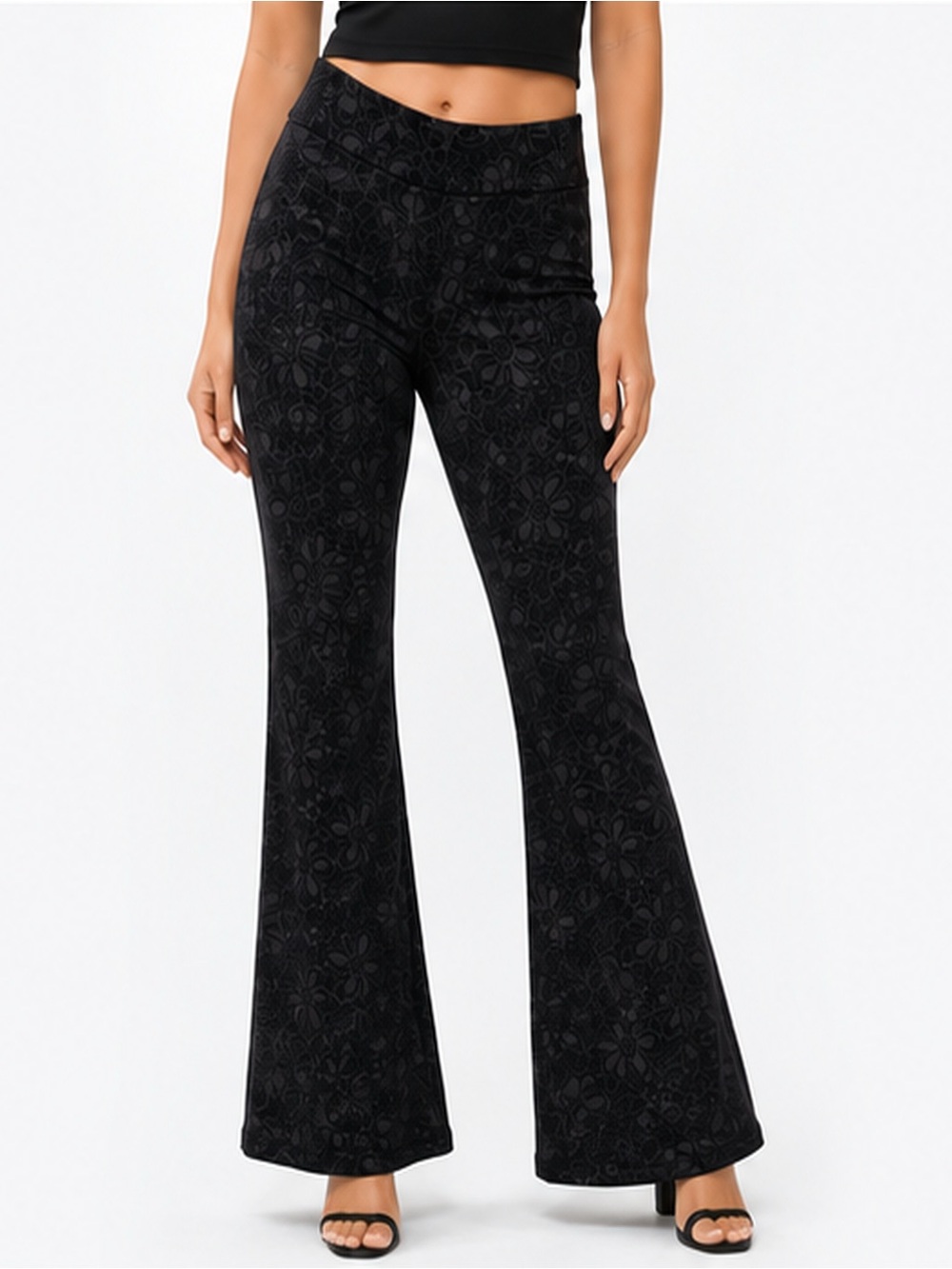 Jessica Simpson Black Floral-Textured Flare Jeans